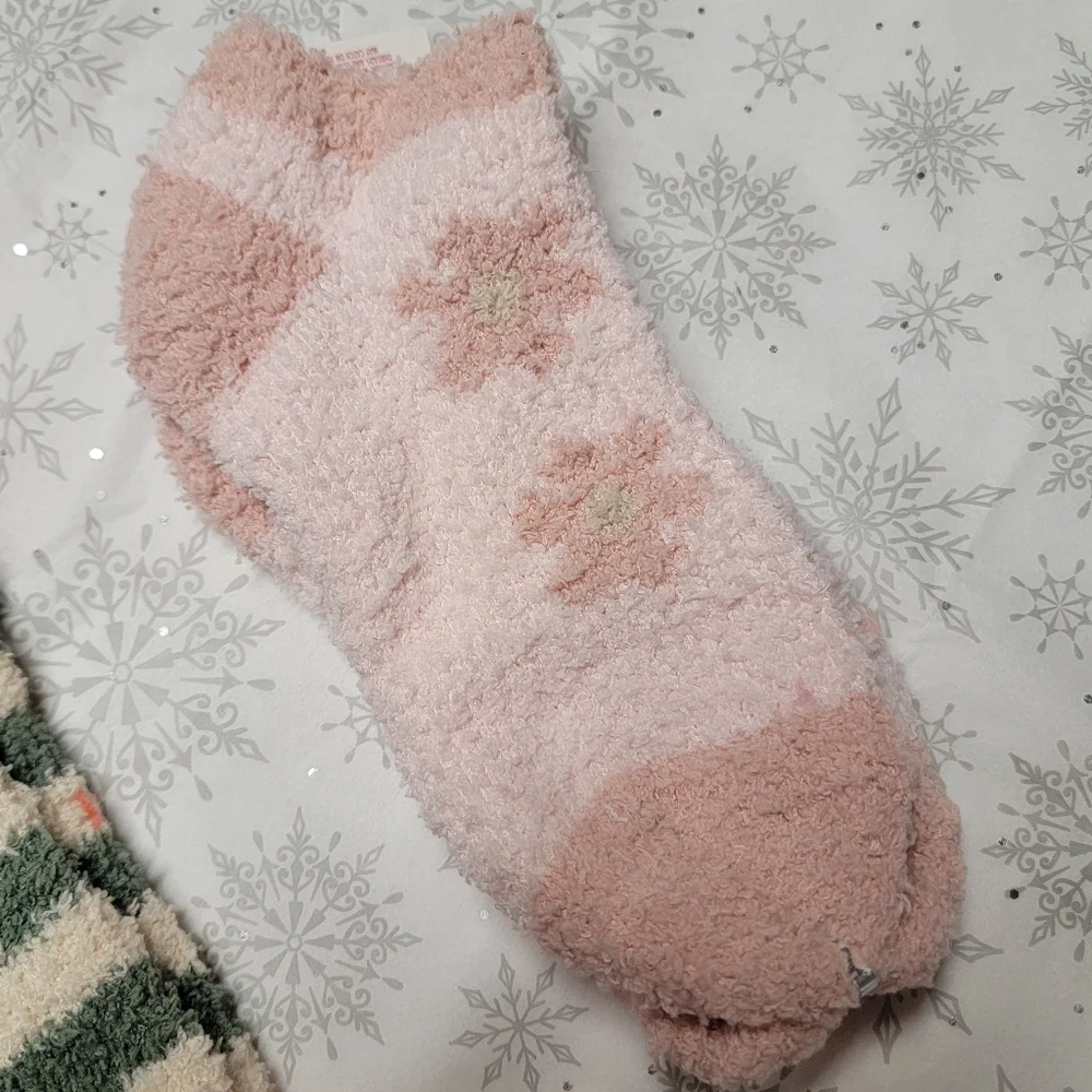 Kid's Cozy Socks Three Pairs of Fuzzy Socks Festive Winter Holiday Stripe Floral